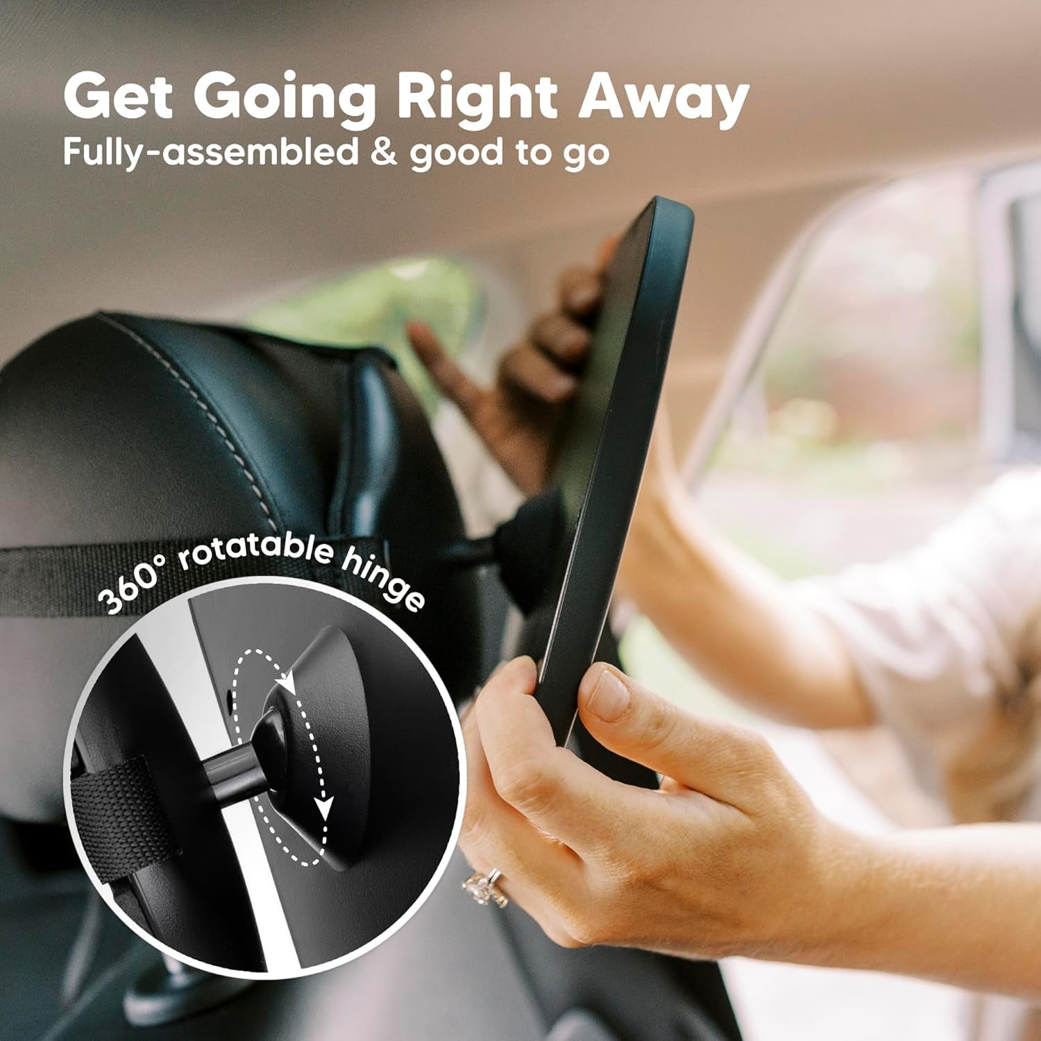 Large Shatterproof Baby Car Mirror - Safety Car Seat Mirror for Rear Facing Infant - Wide Shatterproof  Car Baby Mirror - Carseat Mirrors - Fully Assembled Baby Car Mirror (Matte Black)