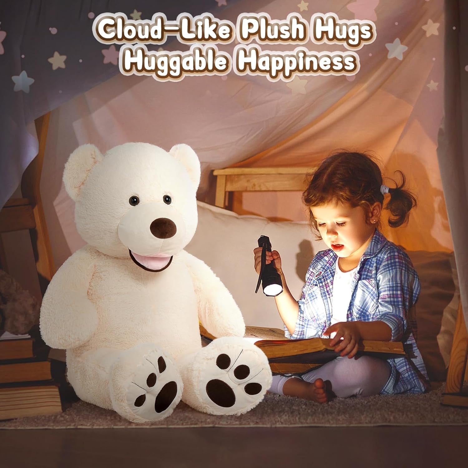 Giant Teddy Bear with Big Footprints Big Teddy Bear Plush Stuffed Animals (Beige, 39 Inches)